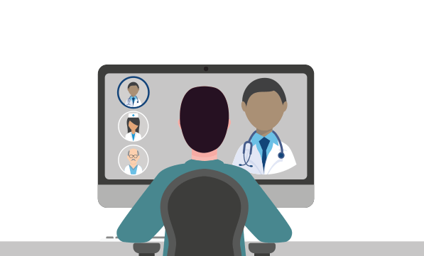 patient interacting with a physician using thier home computer